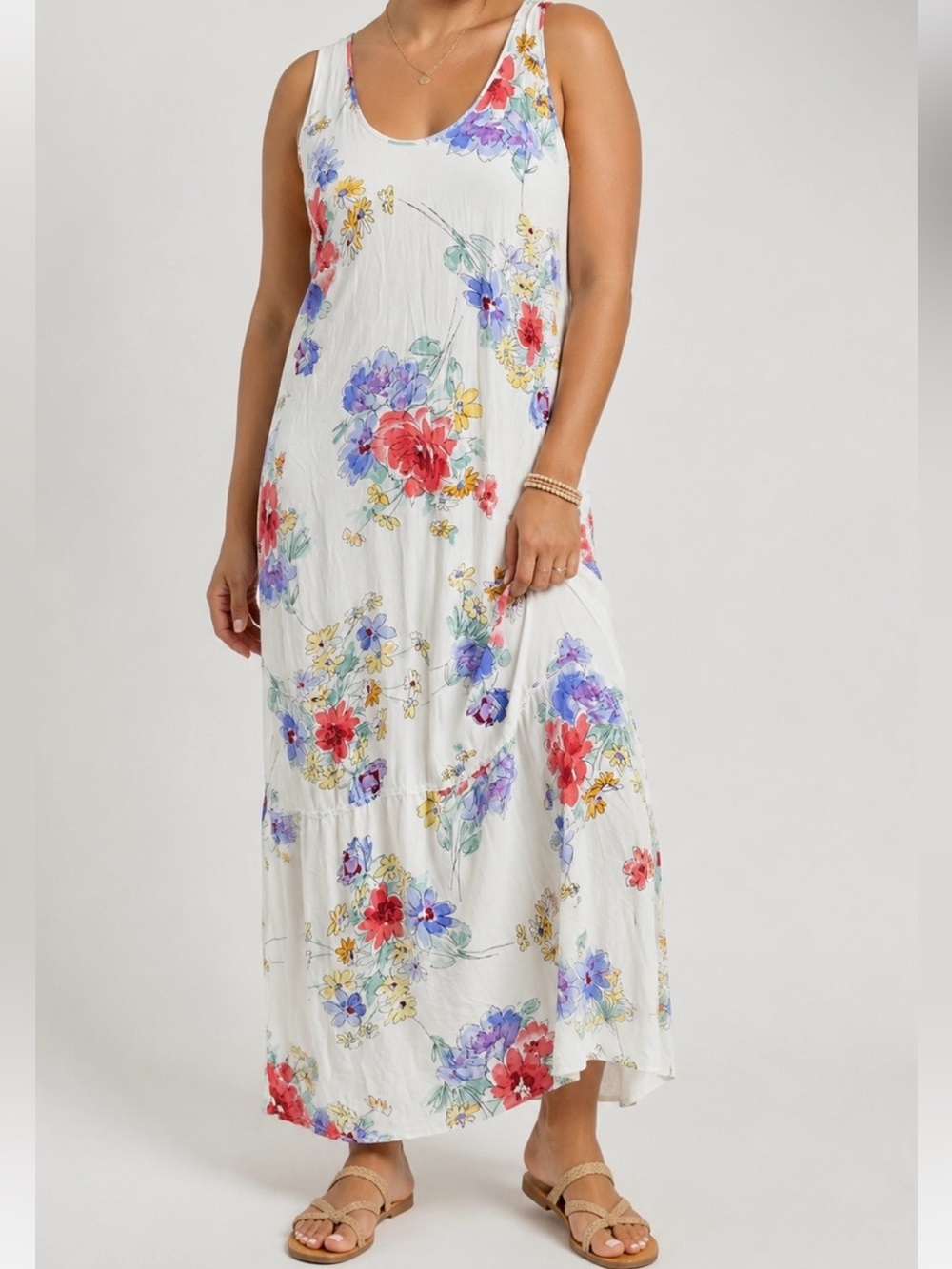 90s Vintage Y2K Silk White Floral Midu Maxi Dress Boho Chic Fairy Cottagecore